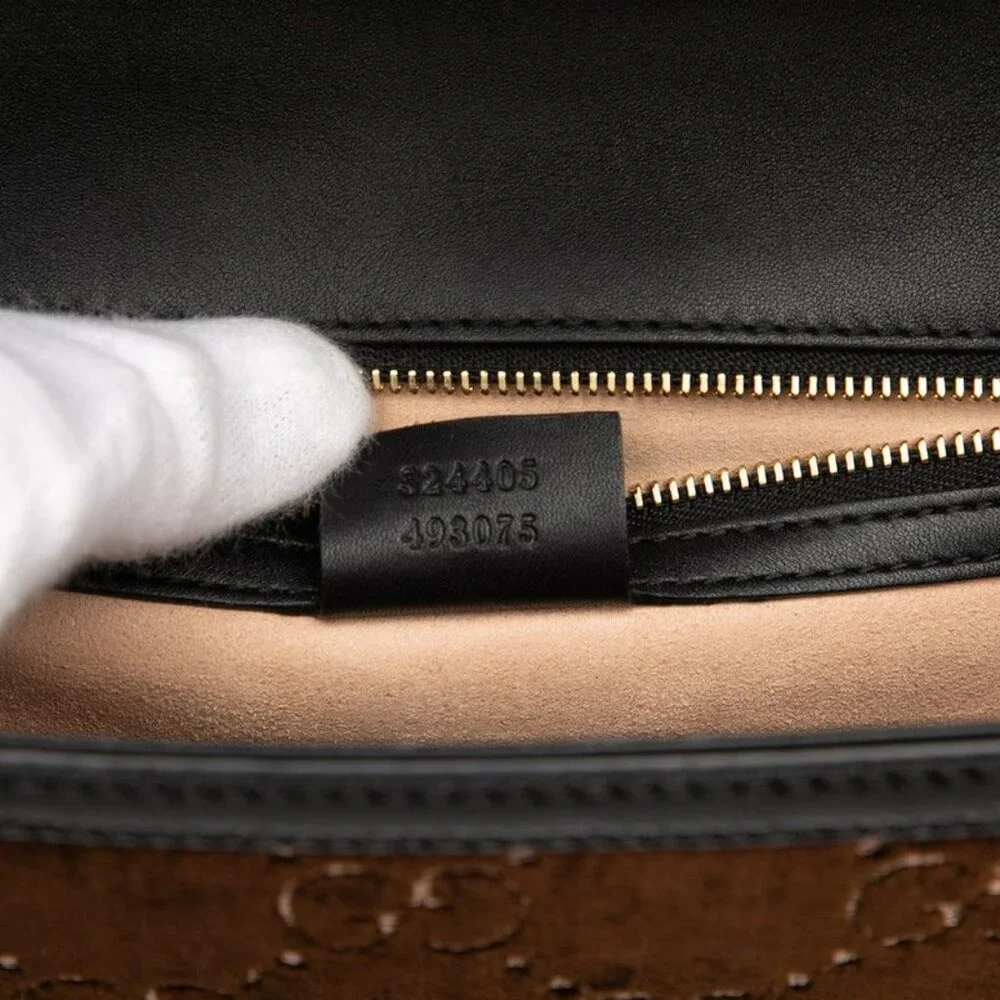 Gucci GG Velvet Sylvie Crossbody Shoulder Bag Brown Black - Picture 6 of 7